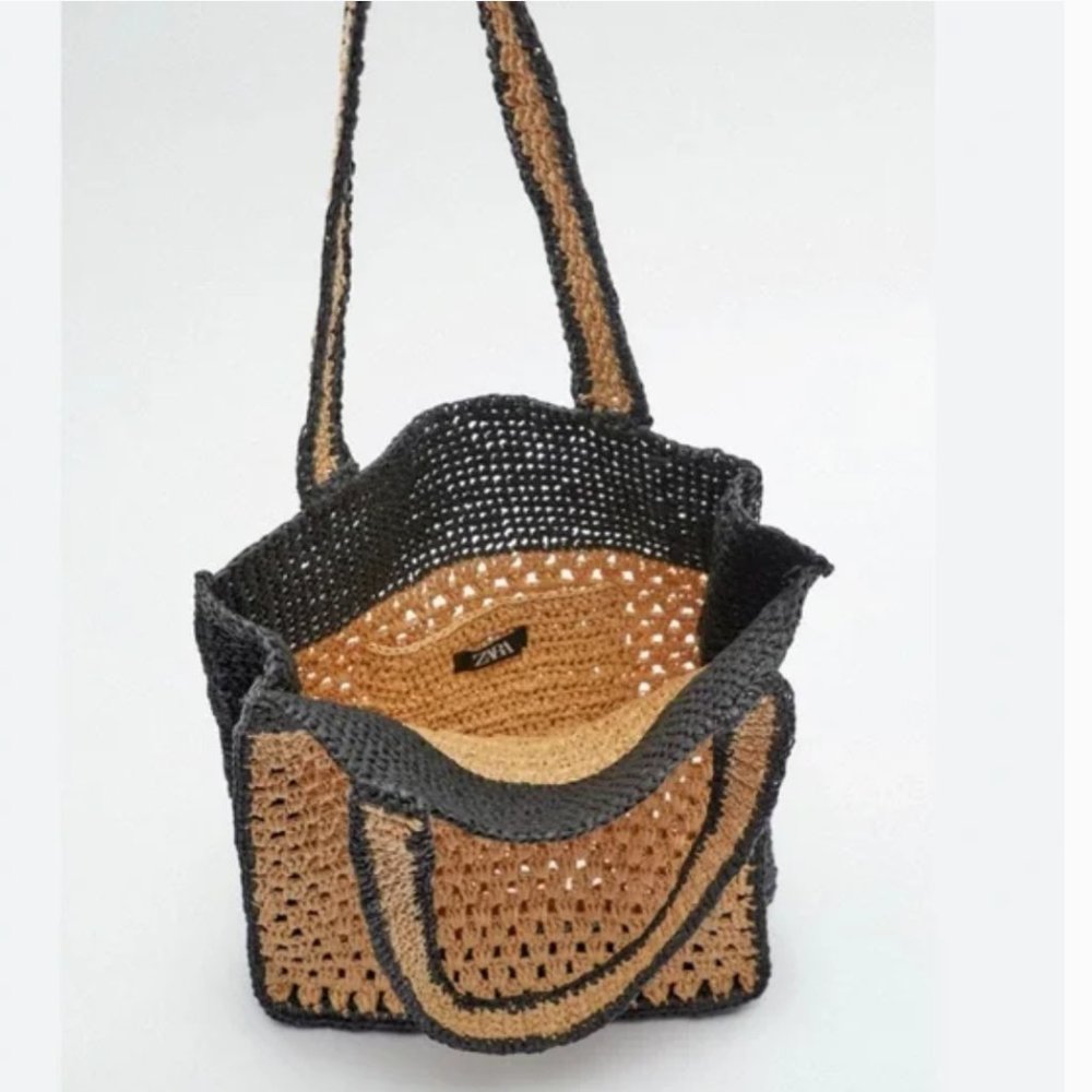 ZARA CONTRAST WOVEN TOTE BAG - Picture 2 of 4